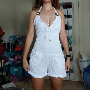 Embroidered Linen Cover Up Romper